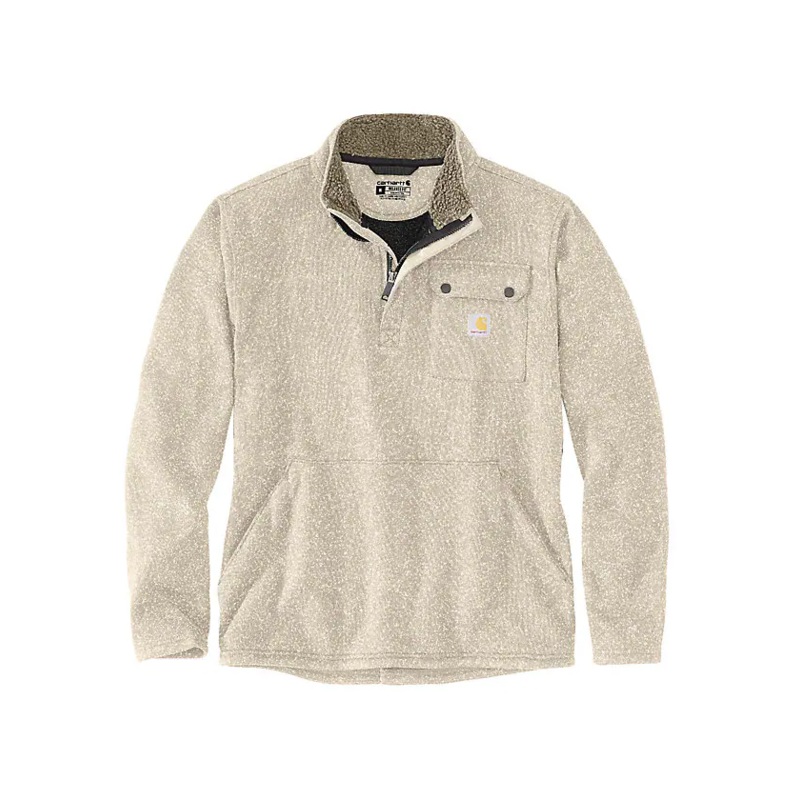 Relaxed Fit Midweight Quarter-Zip Pocket Sweater Fleece – Oat Milk