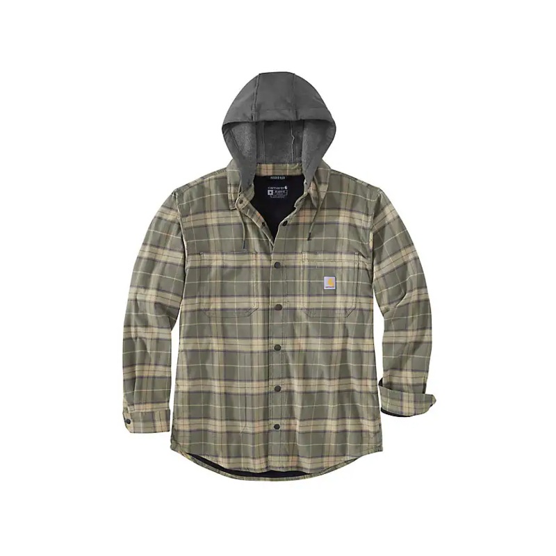 Rugged Flex Relaxed Fit Flannel Fleece-Lined Hooded Shirt Jacket – Dusty Olive