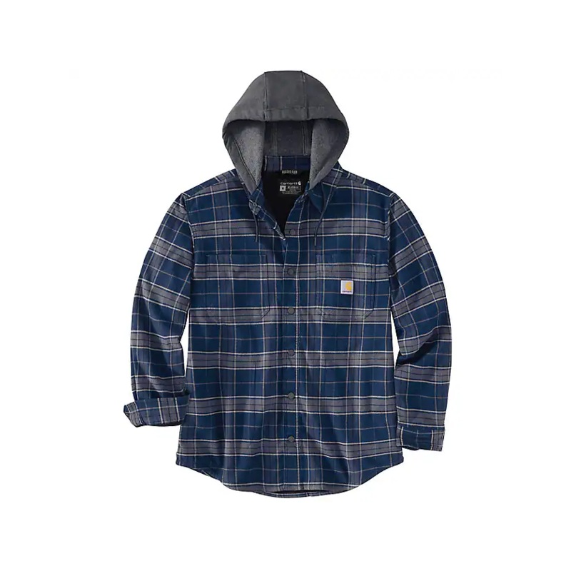 Rugged Flex Relaxed Fit Flannel Fleece-Lined Hooded Shirt Jacket – Navy