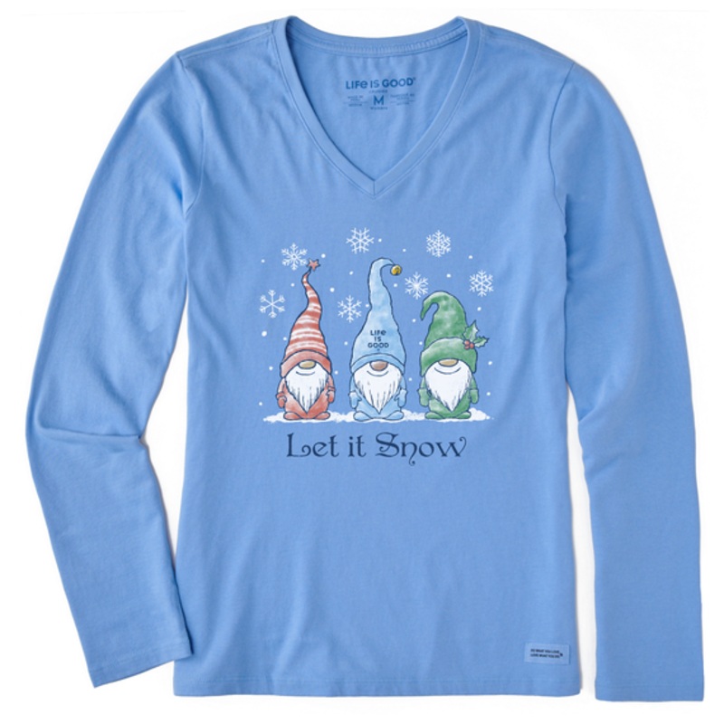 Women’s Let it Snow Gnomes Long-Sleeve Crusher Tee – Cornflower Blue