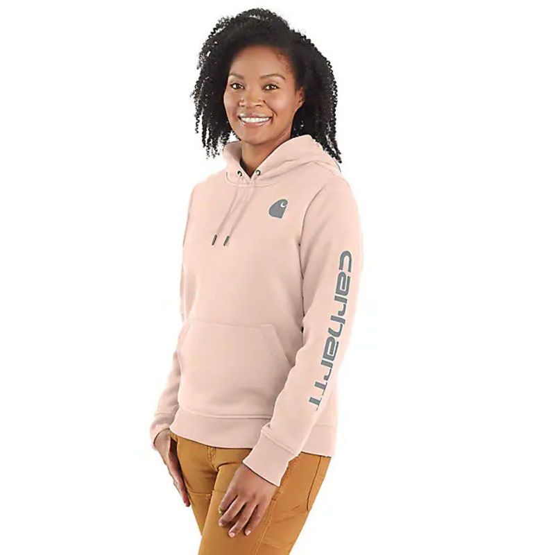 Women’s Relaxed Fit Midweight Logo Sleeve Graphic Hoodie – Georgia Peach