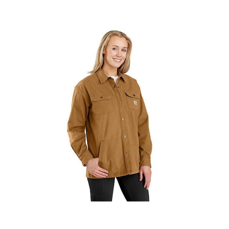 Women’s Rugged Flex Loose Fit Canvas Fleece-Lined Shirt Jacket – Carhartt Brown