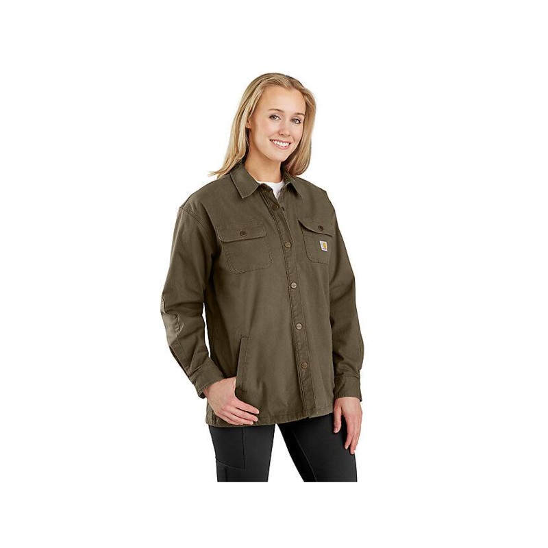 Women’s Rugged Flex Loose Fit Canvas Fleece-Lined Shirt Jacket – Tarmac