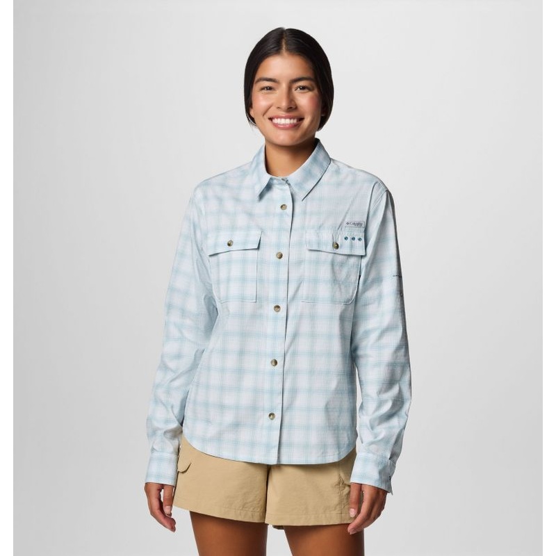 Women’s PFG Wild Cast Performance Yarn Dye Long Sleeve Shirt – Crushed Blue Multi Mod Ombre