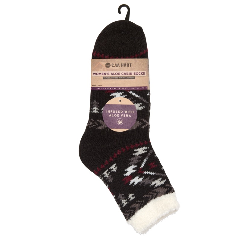 Cozy Cabin Aztec Sock With Aloe – Black/Zinfandel