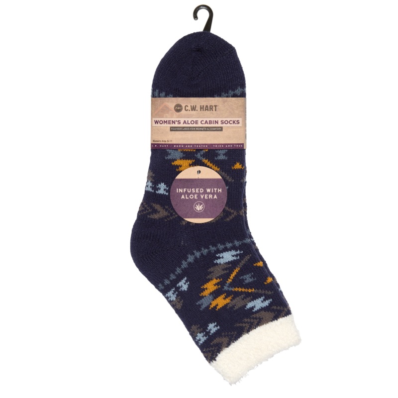 Cozy Cabin Aztec Sock With Aloe – Dress Blue/China Blue