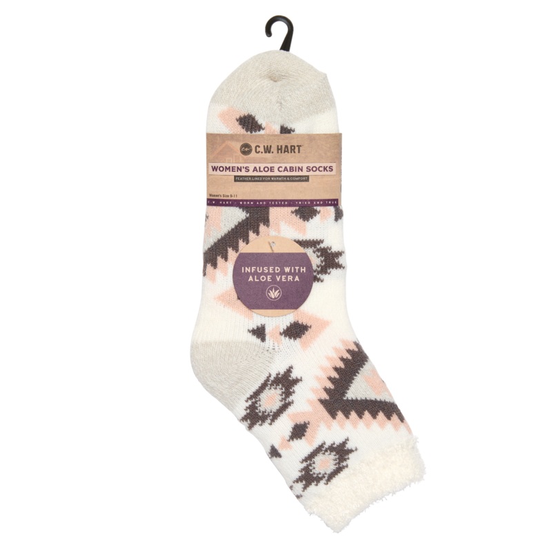Cozy Cabin Aztec Sock With Aloe – Marshmallow/Irongate