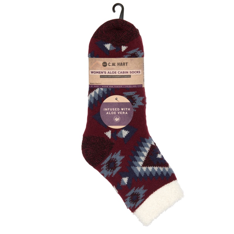 Cozy Cabin Aztec Sock With Aloe – Zinfandel/High Rise