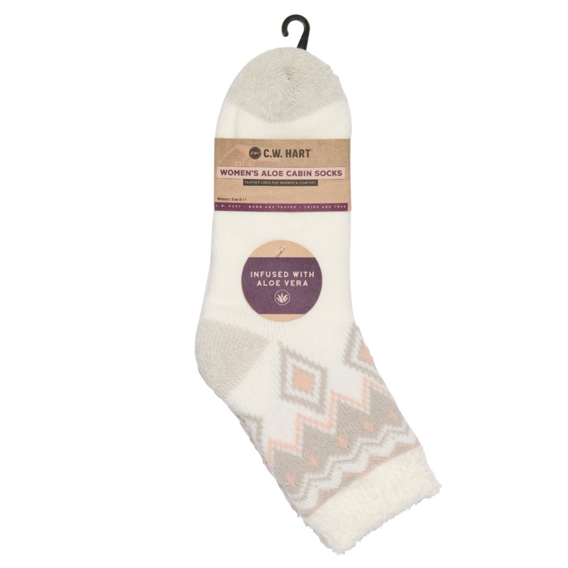 Cozy Cabin Diamond Sock With Aloe – Marshmallow/High Rise