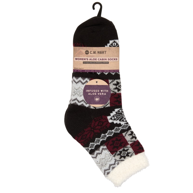 Cozy Cabin Patchwork Sock With Aloe – Black/Marshmallow