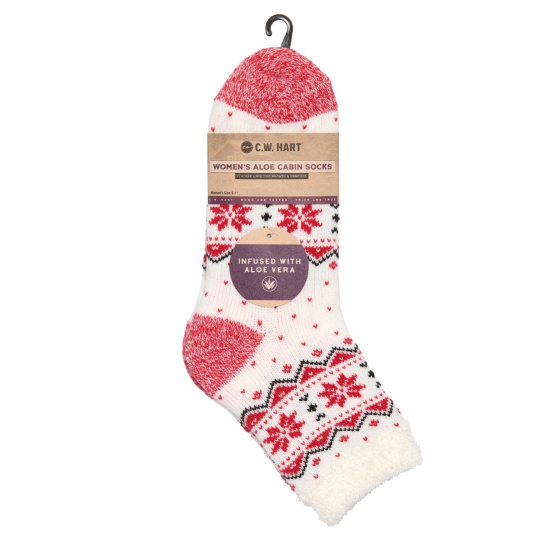 Cozy Cabin Snowflake Sock With Aloe – Red/White