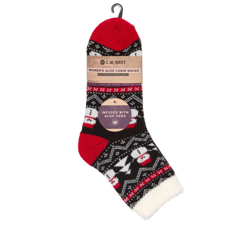 Cozy Cabin Xmas Snowman Sock With Aloe – Red/Black/White