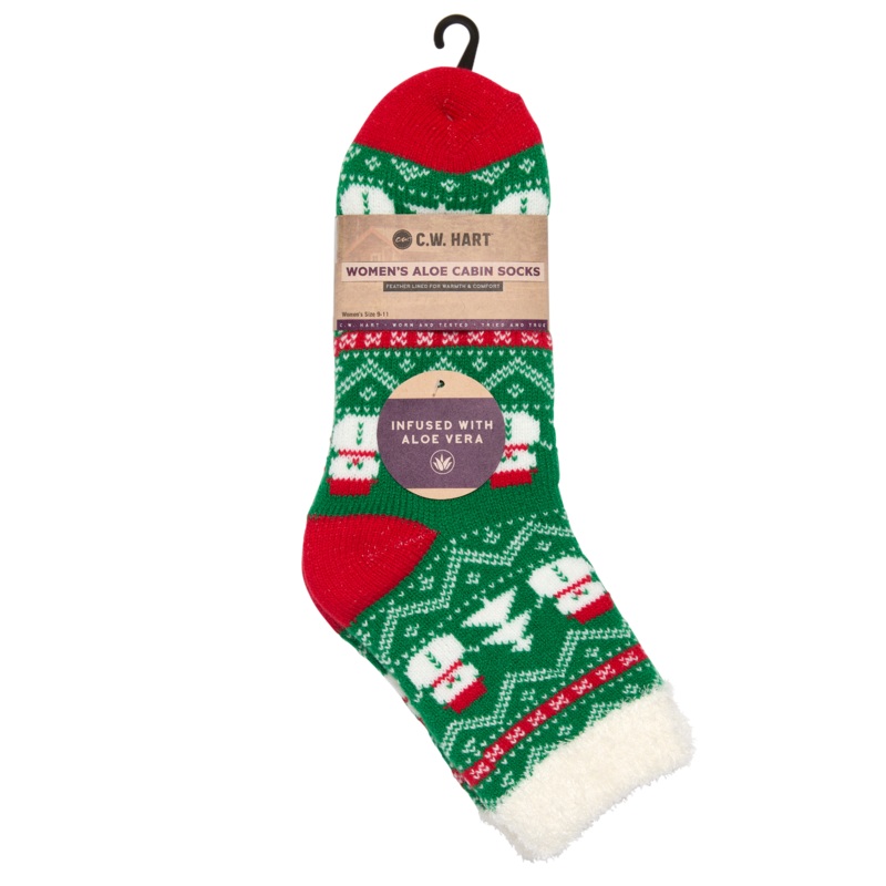 Cozy Cabin Xmas Snowman Sock With Aloe – Red/Green/White