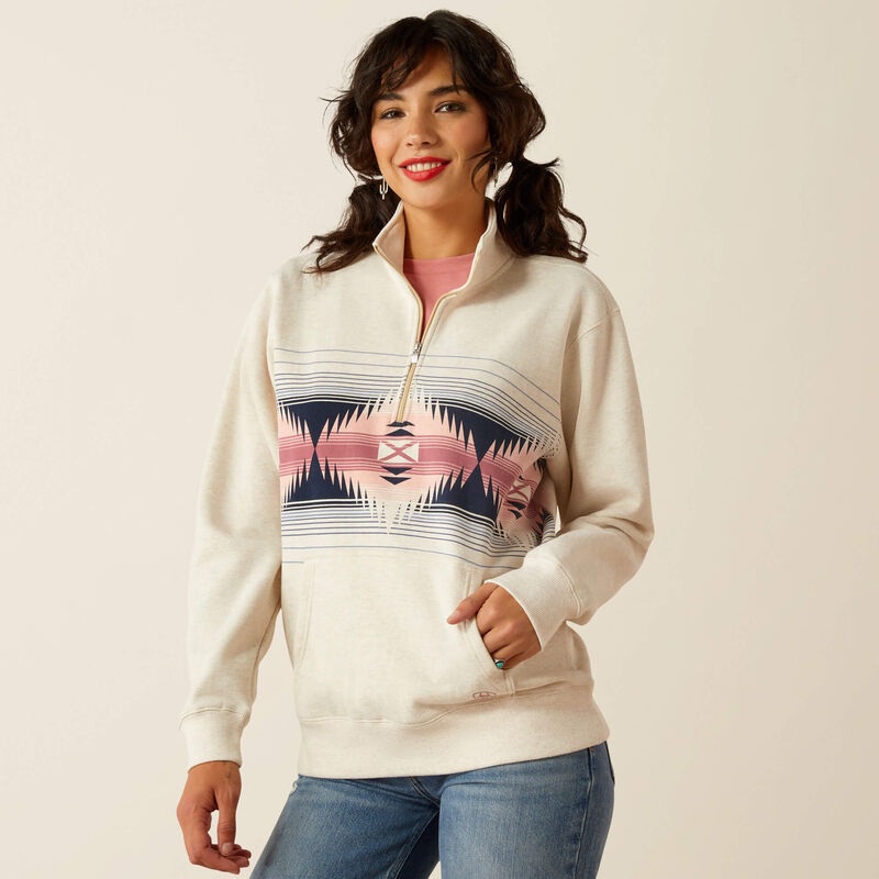Wms Logo 1/2 Zip Sweatshirt – Oatmeal Heather
