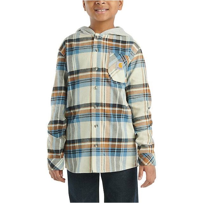 Boys’ Long-Sleeve Flannel Hooded Shirt – Malt