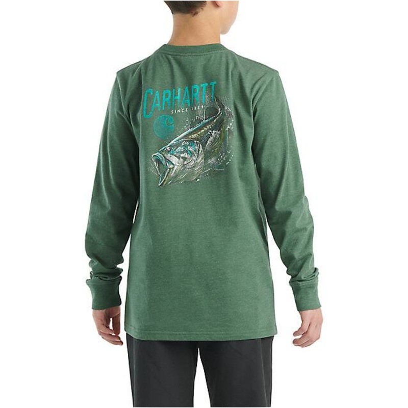 Boys’ Long-Sleeve Graphic Pocket T-Shirt – Green Heather