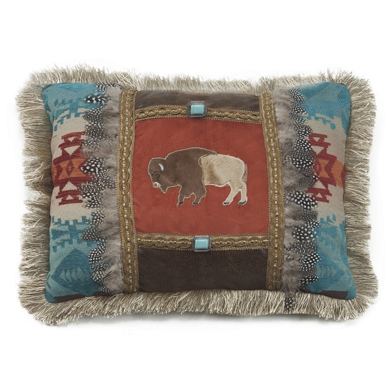 Feather Buffalo Pillow|Red turquoise