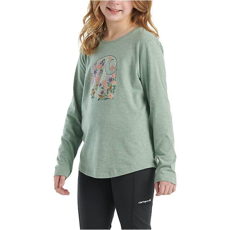 Girls’ Long-Sleeve Floral C T-Shirt – Patina Heather