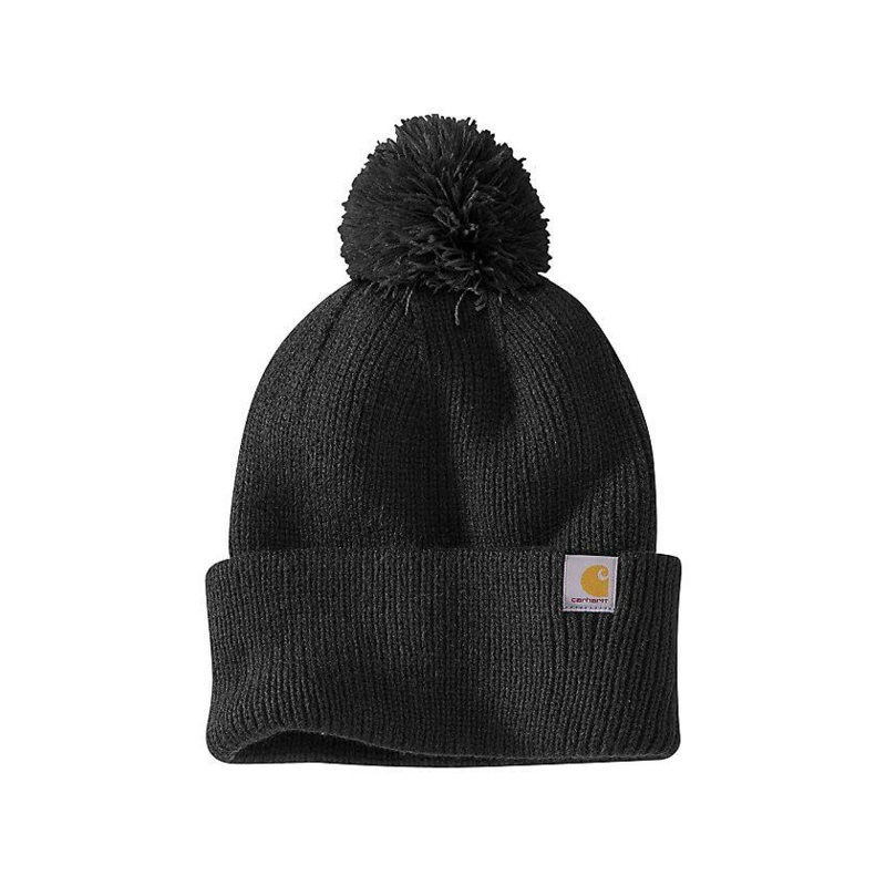 Knit Pom-Pom Cuffed Beanie – Black