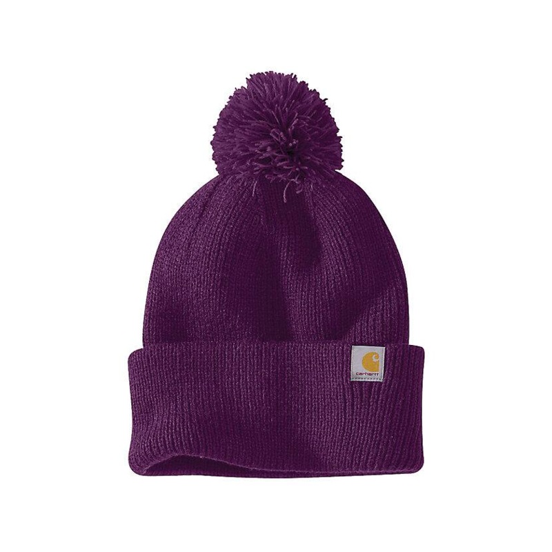 Knit Pom-Pom Cuffed Beanie – Eggplant