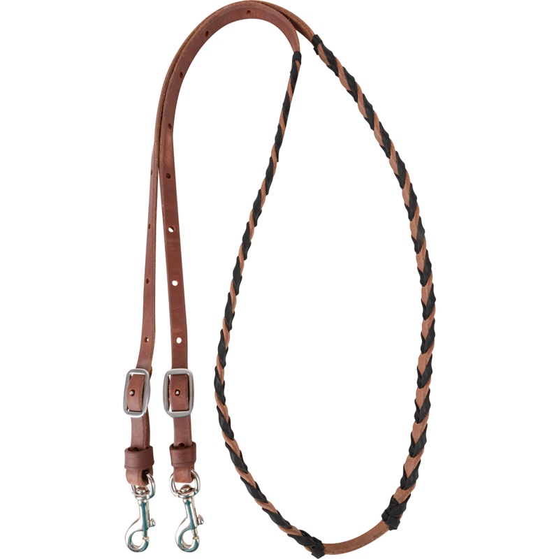 Latigo Laced Barrel Rein with Buckle and Keeper Snap Ends – Black