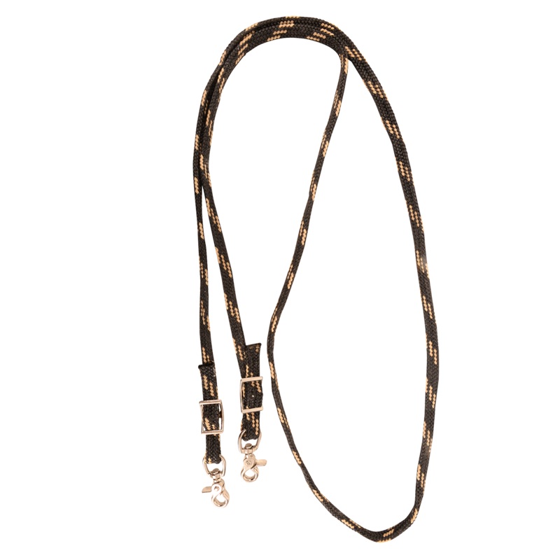 Nylon Braided Roping Rein with Buckle Snap Ends – Black / Tan