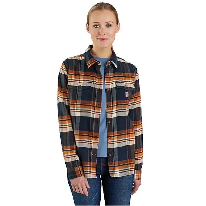 Women’s TENCEL Fiber Series Relaxed Fit Long-Sleeve Flannel Shirt – Navy
