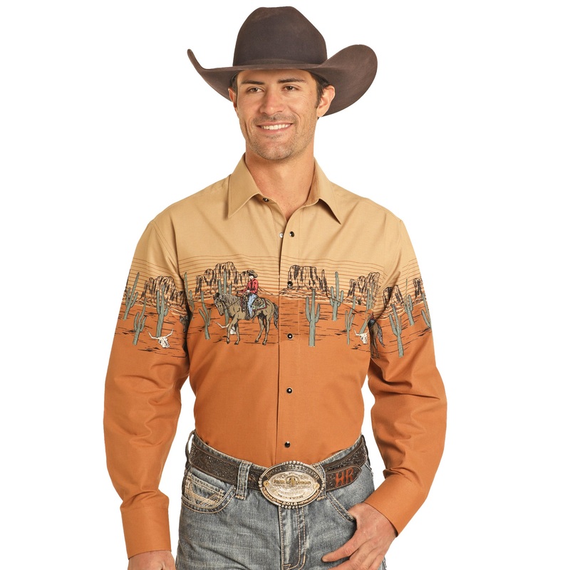 Horse & Rider Border Snap Shirt – Camel