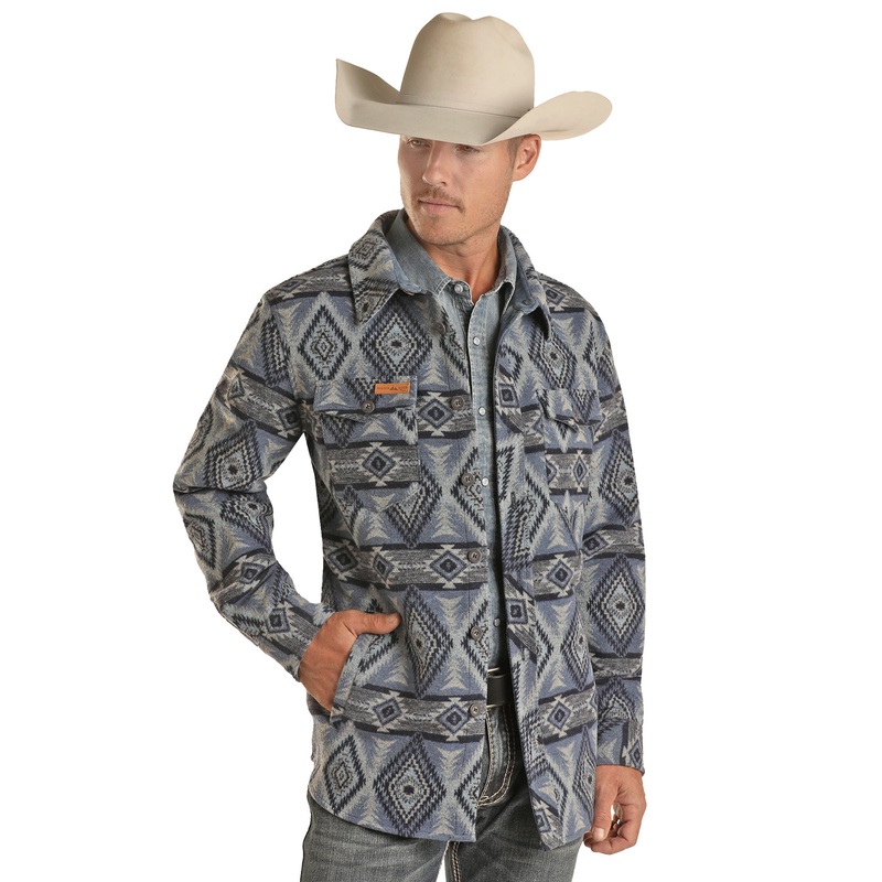 Jacquard Shirt Jacket – Blue Aztec