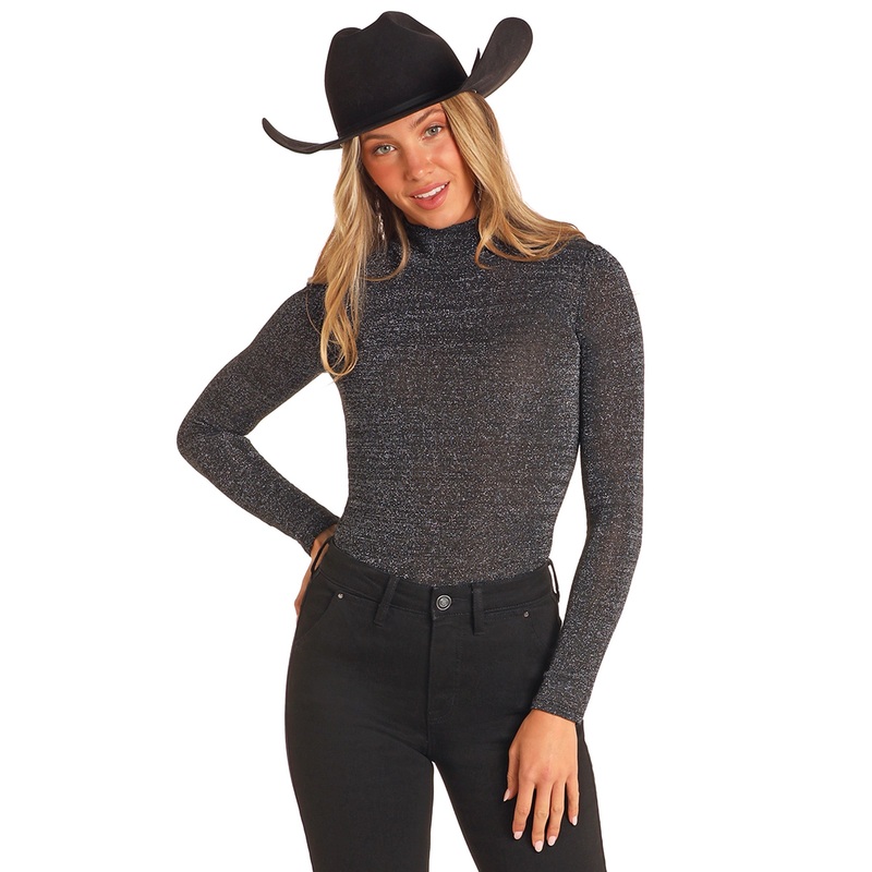 Lurex Turtleneck Top|Black|S|M|L|XL