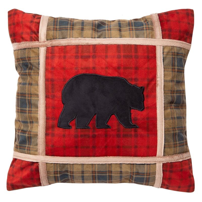 Red Plaid Bear Pillow|Red|18X18
