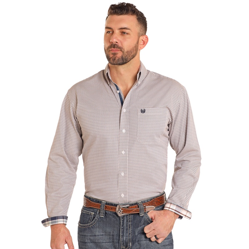 Rough Stock Long Sleeve Button Down – Brown Dobby