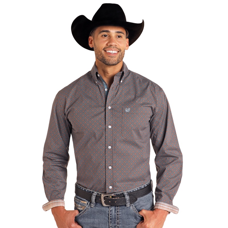 Rough Stock Long Sleeve Button Down – Brown Geometric