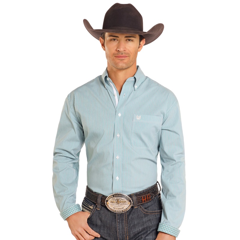 Rough Stock Long Sleeve Button Down – Turquoise Stripe