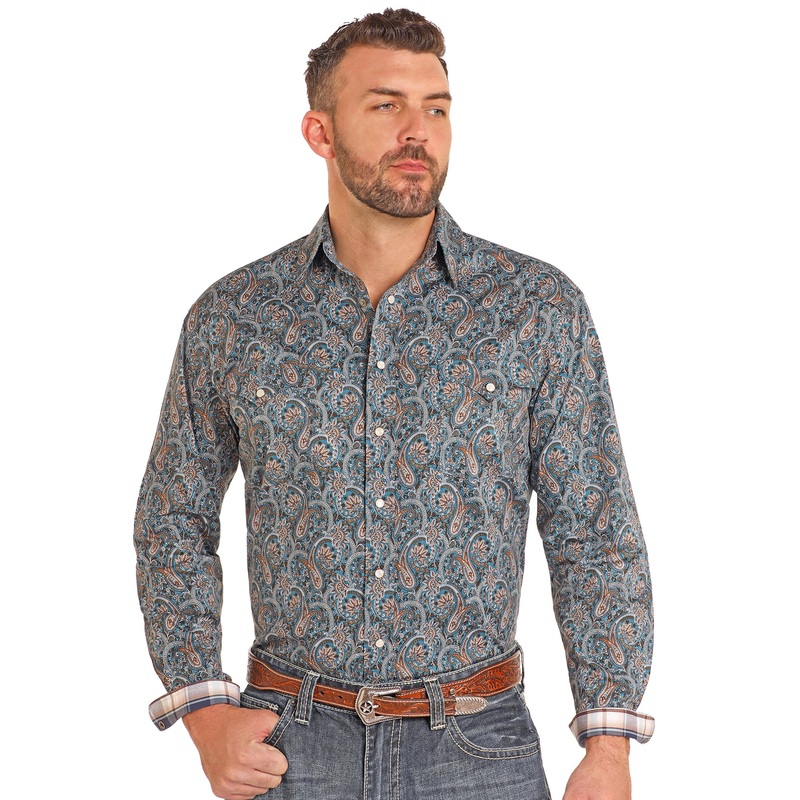 Rough Stock Long Sleeve Shap Shirt – Teal Paisley
