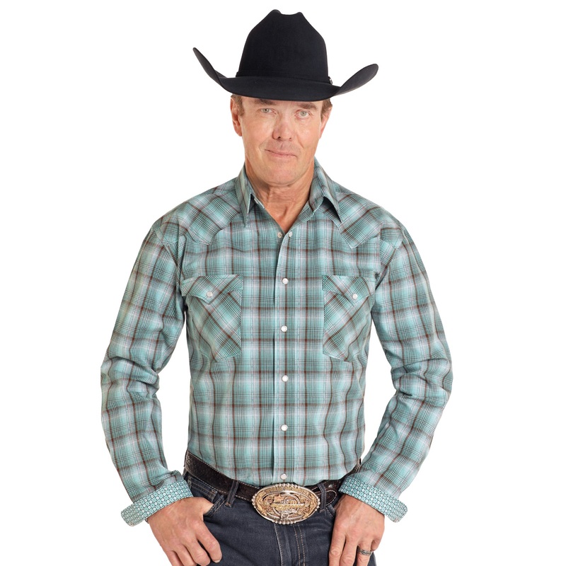 Rough Stock Long Sleeve Shap Shirt – Turquoise Dobby