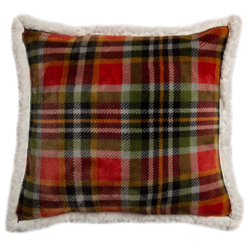 Rust And Sage Plaid Plush Pillow