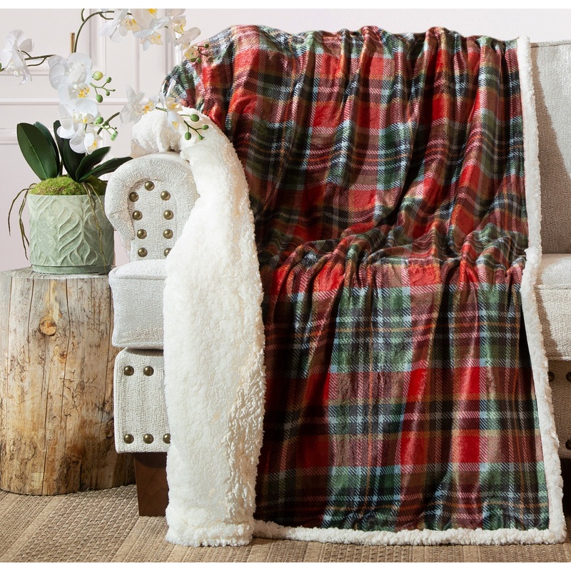 Rust And Sage Plaid Throw|Rust sage|54X68