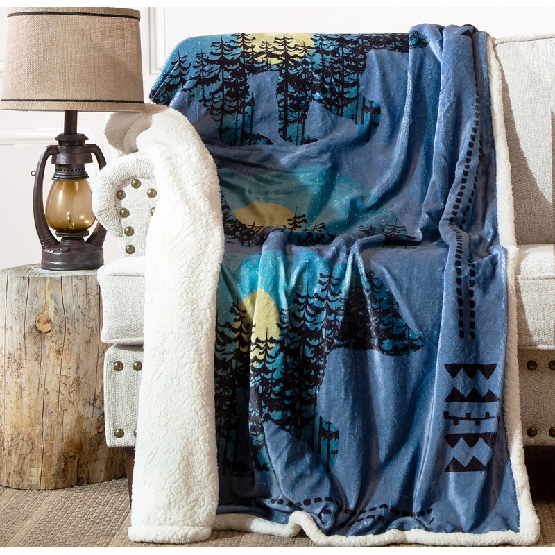 Three Bears Sherpa Throw|Blue|54X68