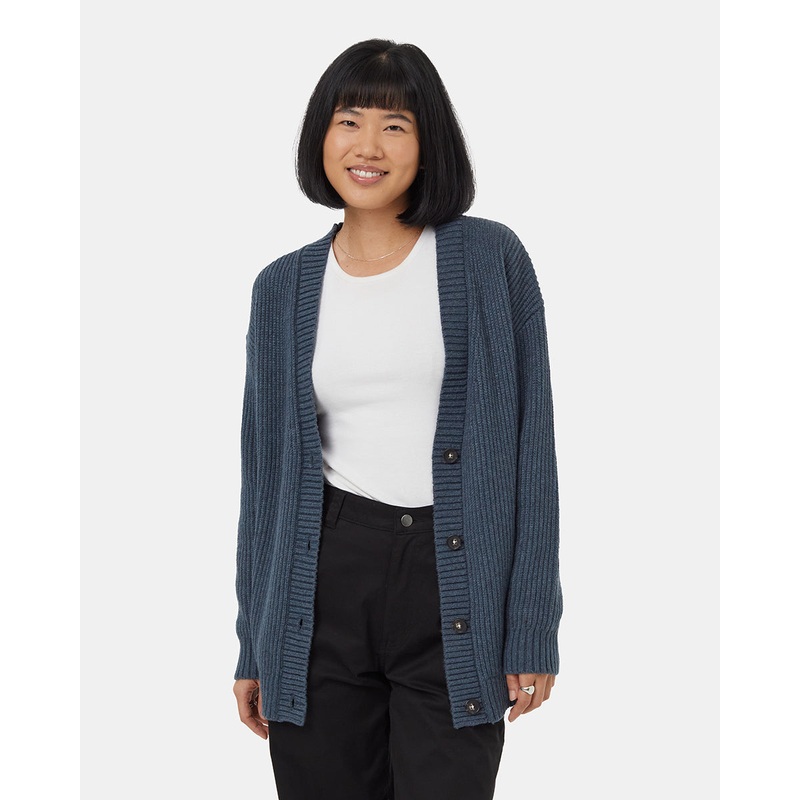 Women’s Highline Oversized Button Cardigan – Dark Blue Mirage Heather