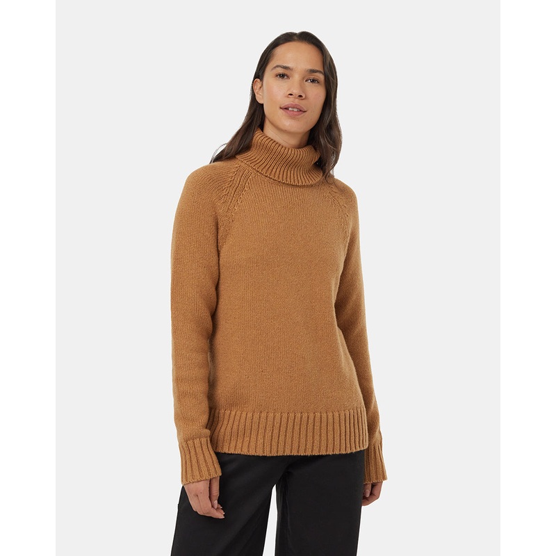 Women’s Highline Wool Turtleneck Sweater – Camel Heather