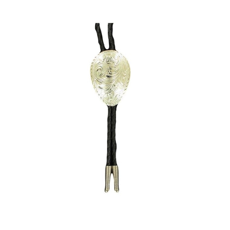 Oval Etched Floral Design Bolo Neck Tie