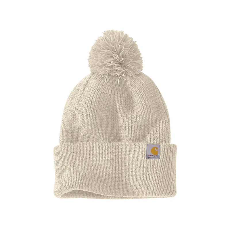 Knit Pom-Pom Cuffed Beanie – Oat Milk