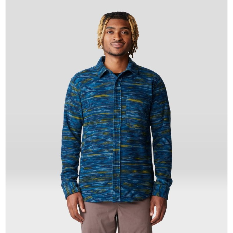Men’s Microchill Long-Sleeve Shirt – Dark Caspian Stria Print