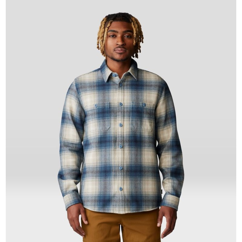 Men’s Plusher Long-Sleeve Shirt – Adriatic Blue Ombre Buffalo Check Print