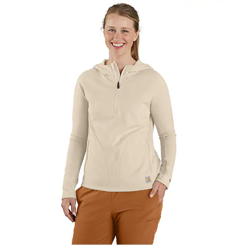 Women’s Carhartt Force Relaxed Fit Half-Zip Hooded T-Shirt – Oat Milk