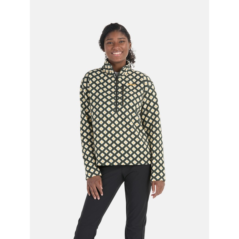 Women’s Heavyweight Drop Line Printed Half-Zip – Rosin Green Flurry
