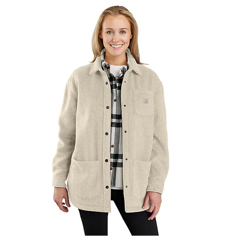 Women’s Loose Fit Brushed Fleece Shirt Jacket – Oat Milk Heather