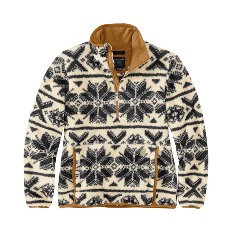 Women’s Loose Fit Fleece Pullover – 3 Warmest Rating – Oat Milk / Black Fairisle