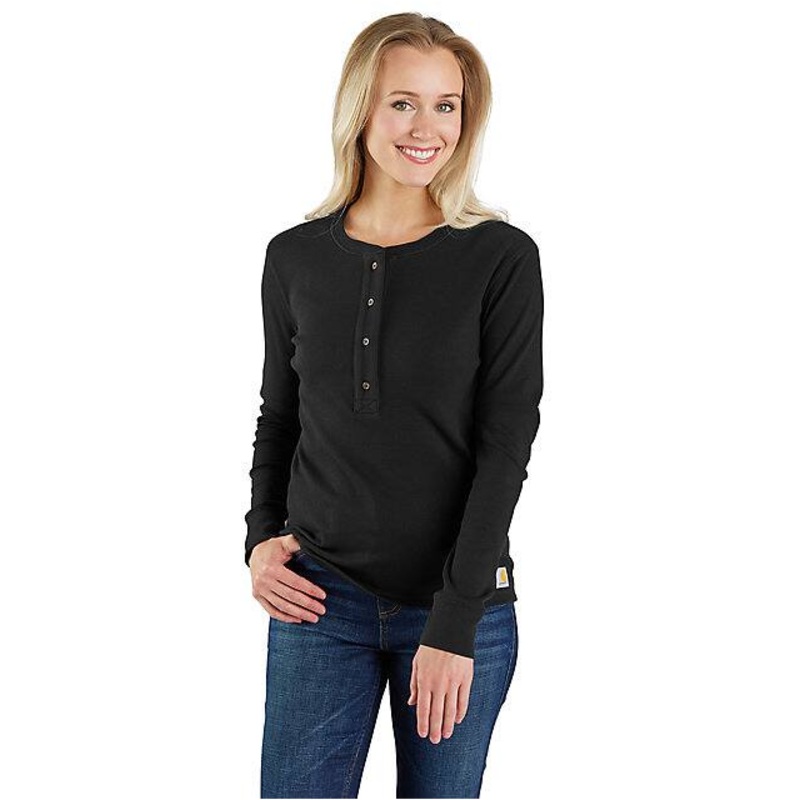 Women’s TENCEL Fiber Series Relaxed Fit Long-Sleeve Ribbed Henley Shirt – Black